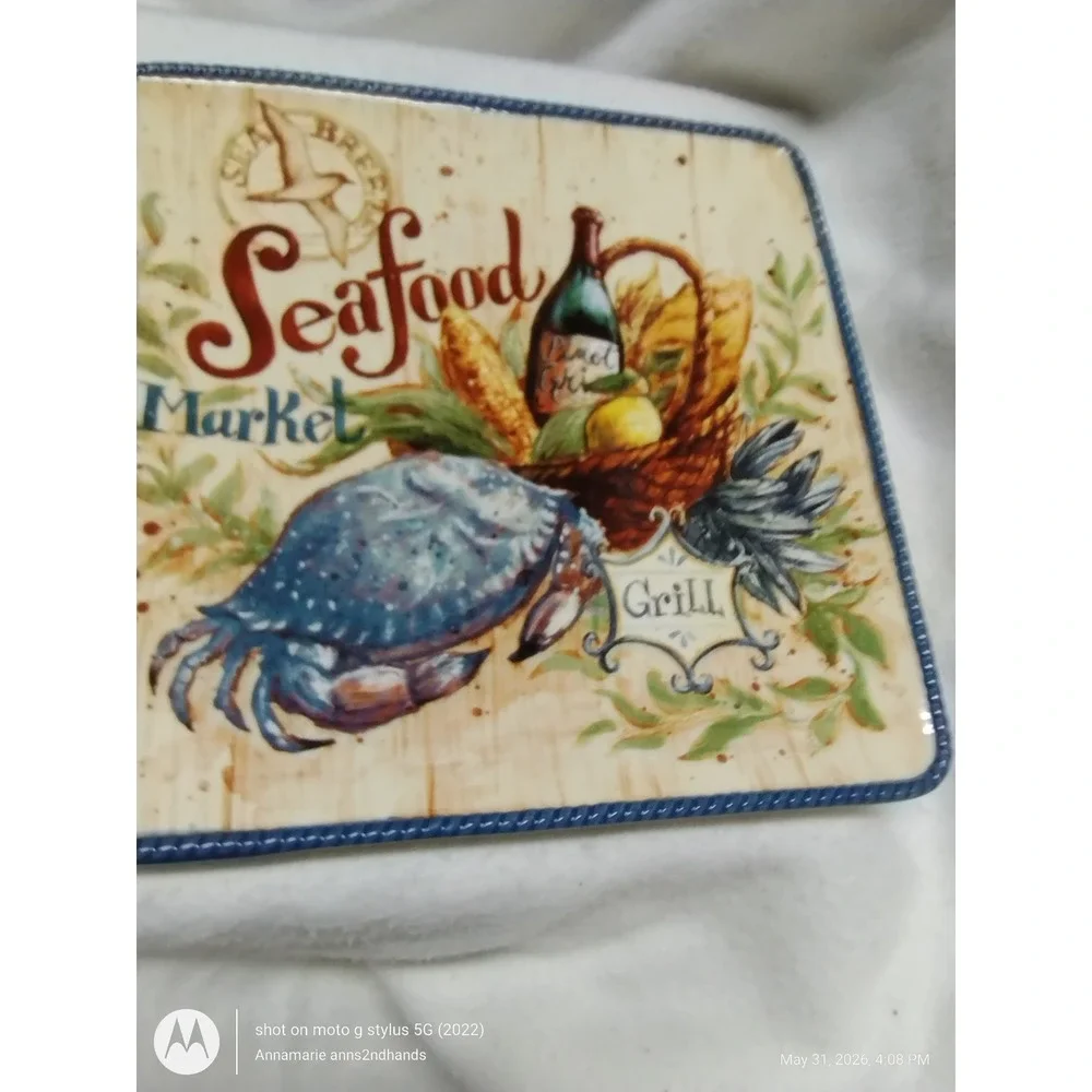 Certified International Geoffrey Allen Seafood Market Grill Crab Coastal Platter